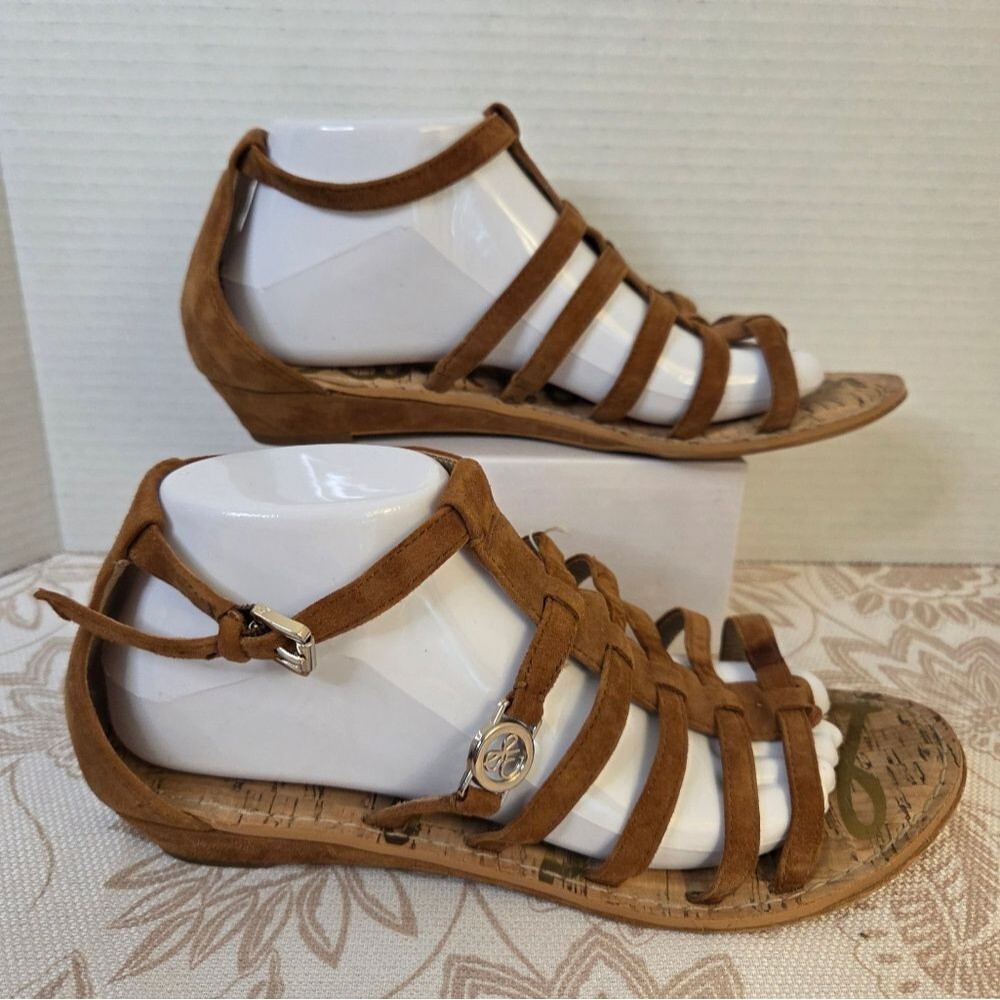 SAM EDELMAN Donna Tan Brown Suede Leather Womens Gladiator Sandals Cork 9.5 NWD - Picture 2 of 7
